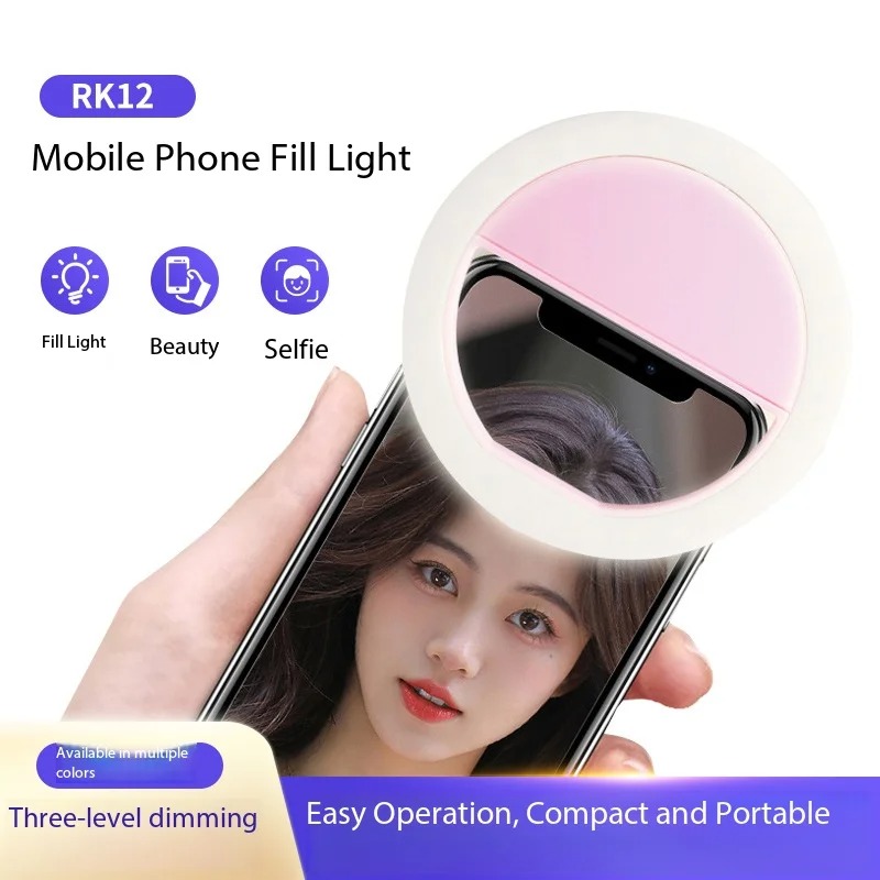 Photography Lighting Handheld - 充電式クリップオン自撮りリングライト 3段階調節可能 ポータブルスマホ用美顔フィルライト ライブストリーミング/ビデオ撮影用