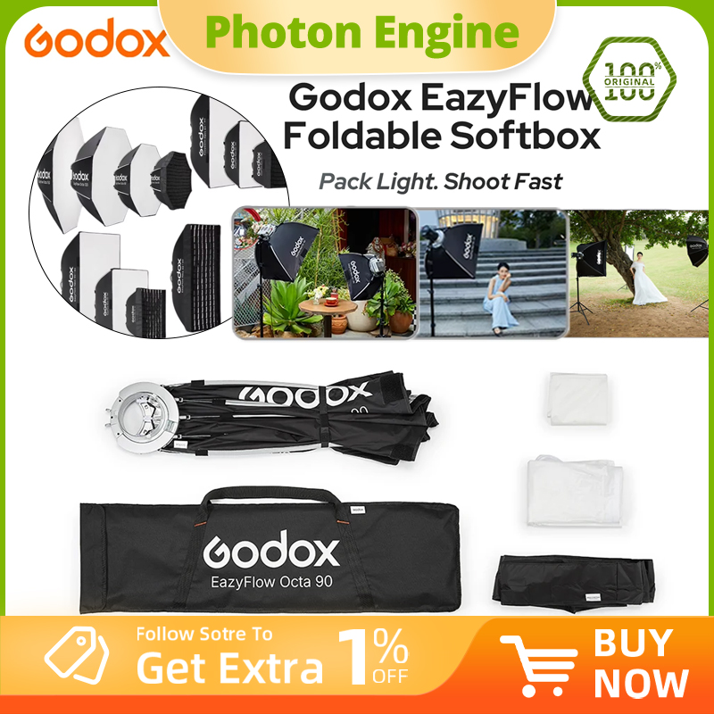 Photography Lighting Flash - Godox EazyFlowシリーズ折りたたみ式ソフトボックス ボーエンズマウント ポータブルクイックセットアップ照明ディフューザー 写真スタジオフラッシュLEDライト用