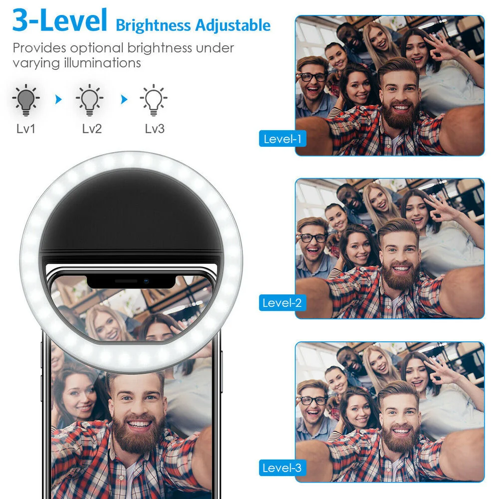 充電式クリップオン自撮りリングライト 3段階調節可能 ポータ - Photography Lighting Handheld のレビューと価格
