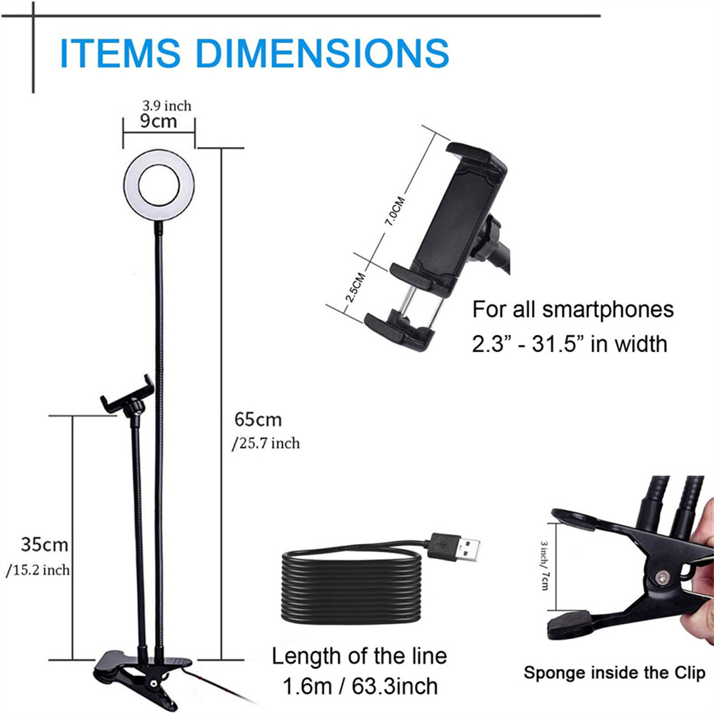 自撮りリングライト付きユニバーサルフレキシブル携帯電話ホルダ - Photography Lighting Set Up のレビューと価格
